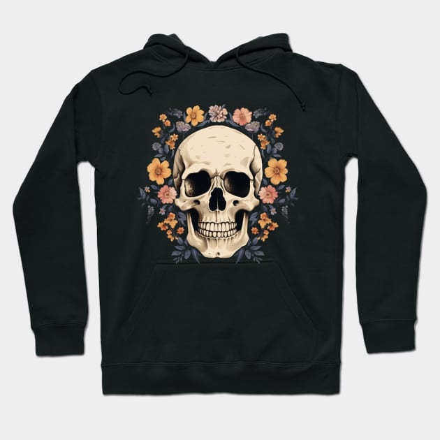 Skull with flowers Hoodie by Merchgard